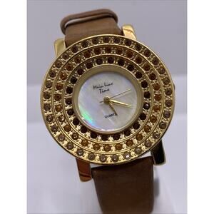 Main Line Time Womens Multi Color Gem Gold Watch New Battery Mop Dial